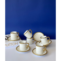 Modern 6 Person Coffee Cup Set White and Gold Color